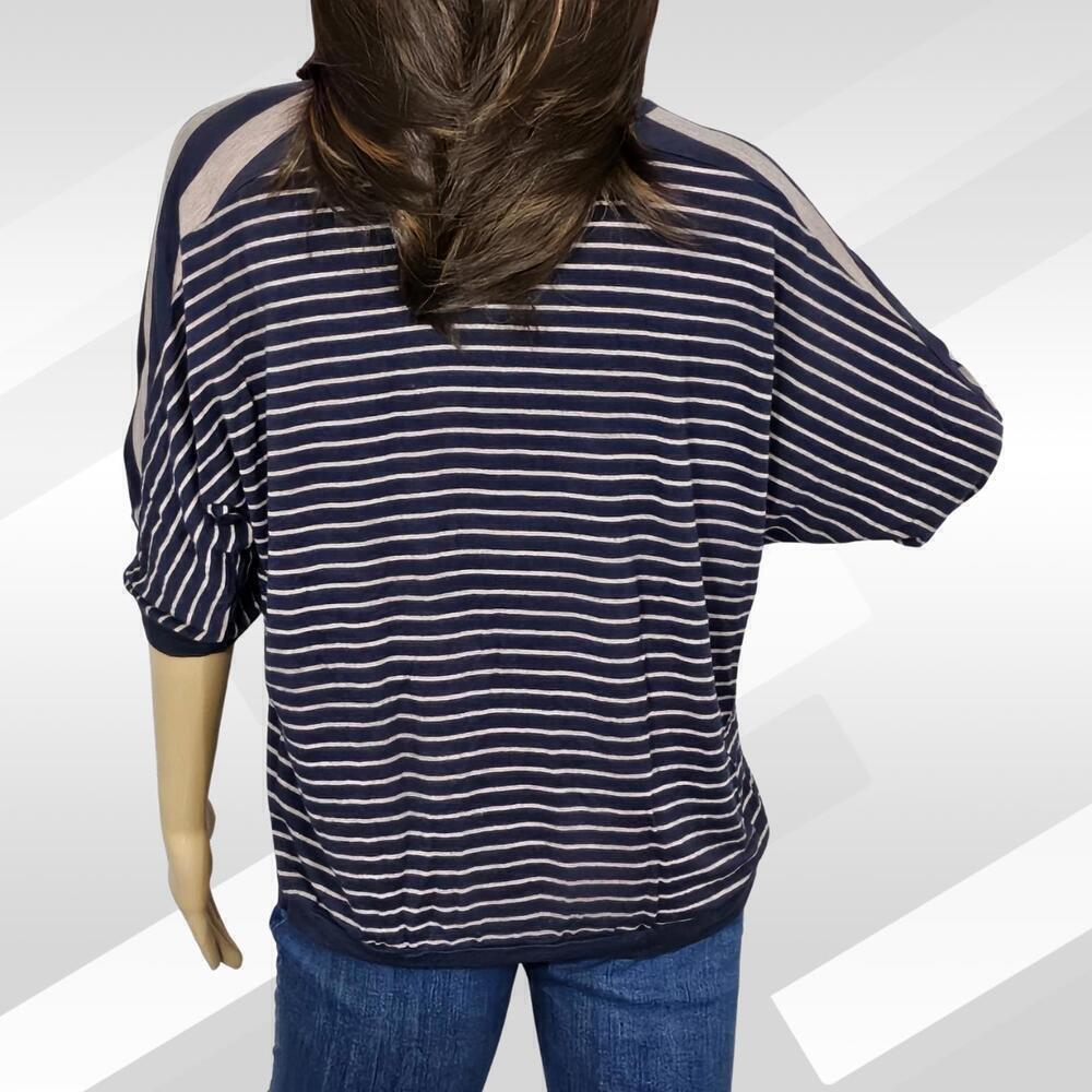 2/$20 Cha Cha Vente Blue & Tan Striped Batwing Sleeve Shirt Size M - Picture 2 of 5